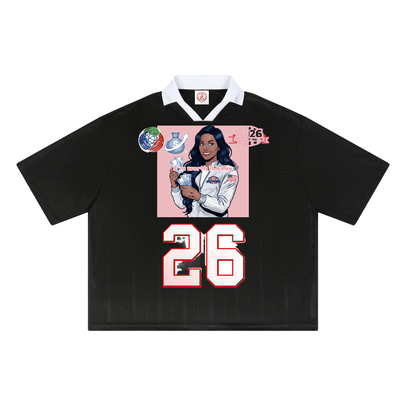 I’m Worth It Women’s World Cup Striped Boxy Soccer Jersey