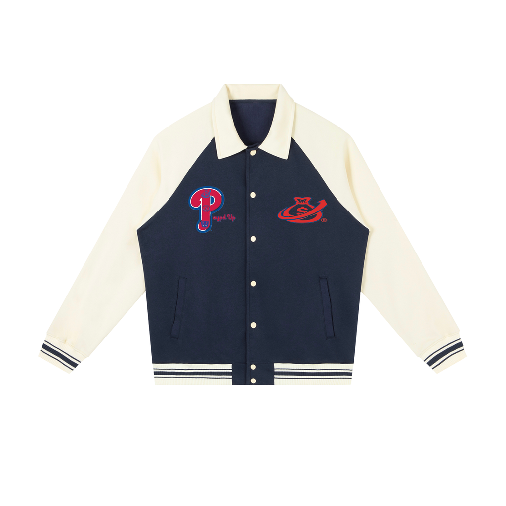 Contrast Raglan Sleeve Baseball Jacket
