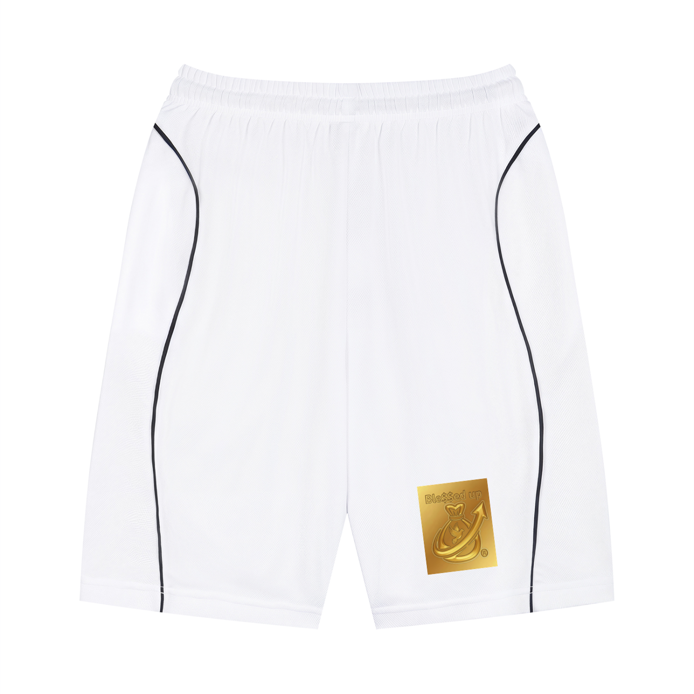 Blessed Up White Unisex Piping Drawstring Shorts