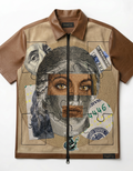 "She Only Loves The Payp" Leather Zip Shortsleeve Shirt