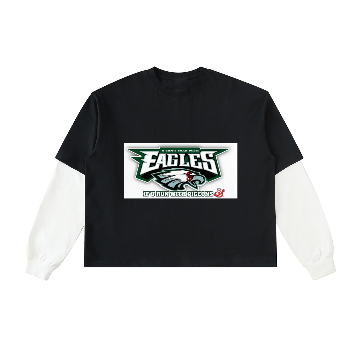 Soar With The Eagles Layered Contrast Long Sleeve Cotton T-Shirt
